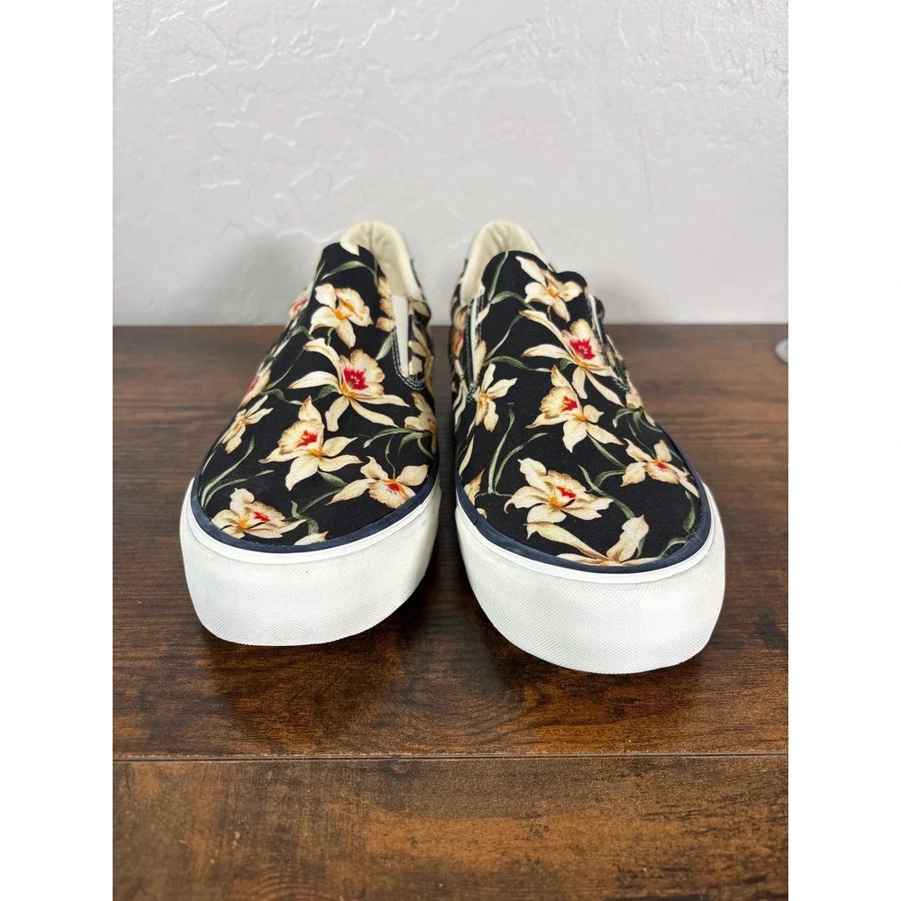 SeaVees Hawthorne Slip On Magnum Mens 10 Black Star Orchid Floral Hoffman Fabric